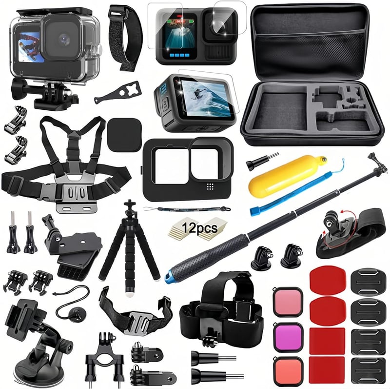 BMUUPY Kiegészítő Szett GoPro Hero 13 Black kamerához - vízálló tok, biciklis tartó, fejpánt