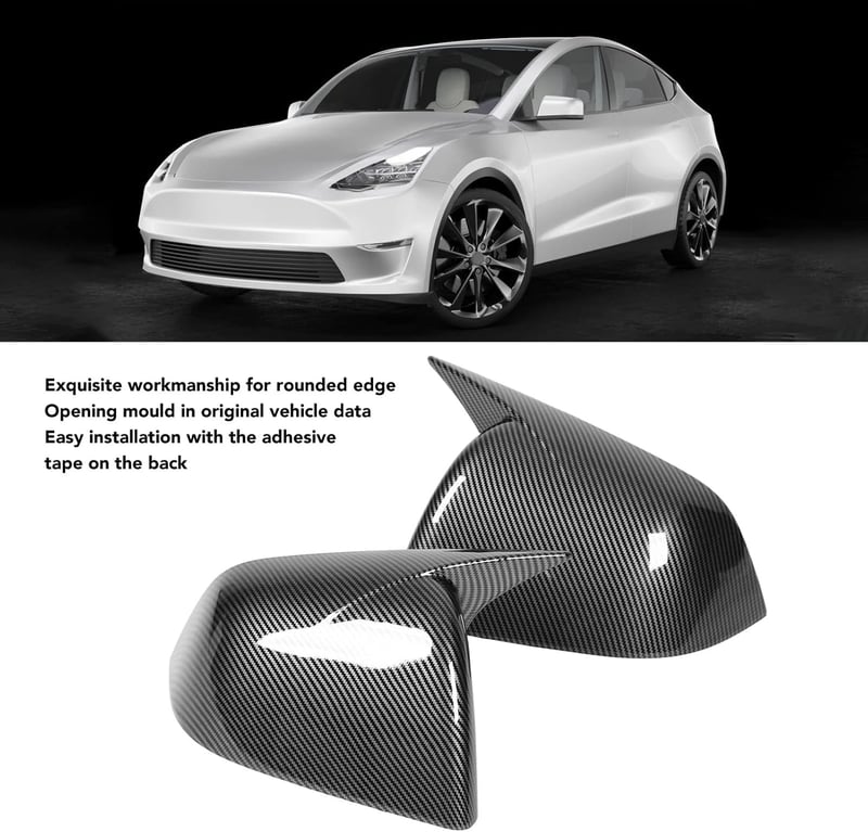 Bnineteenteam Szénszálas Hatású Visszapillantó Tükörkupak Tesla Model Y-hoz (2020-2023) - Fényes Oldalsó Tükörborítás