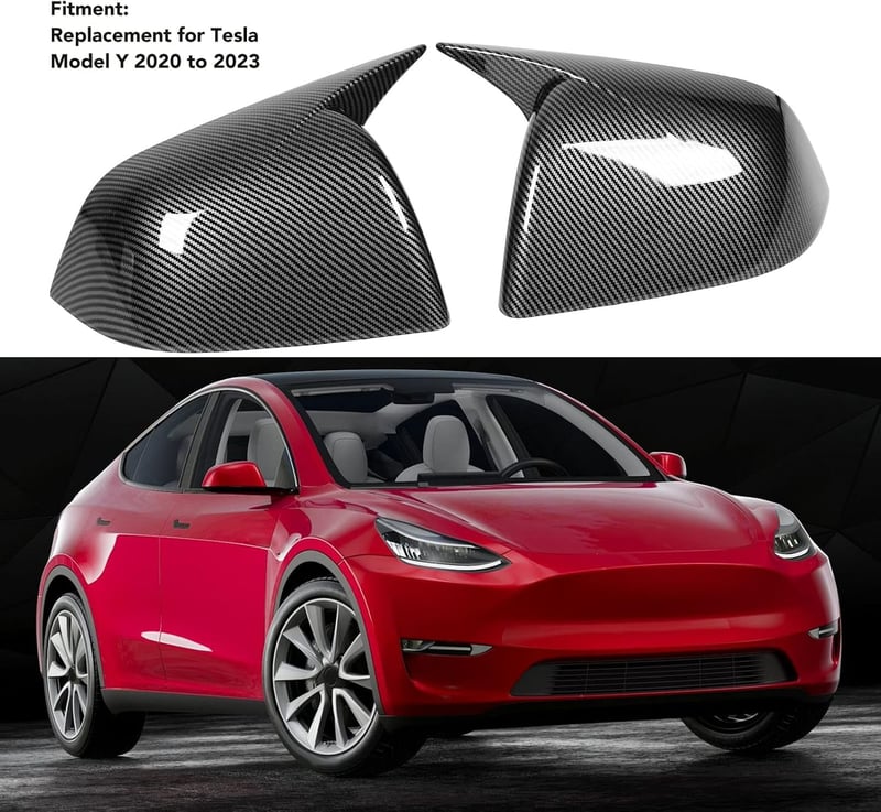 Bnineteenteam Szénszálas Hatású Visszapillantó Tükörkupak Tesla Model Y-hoz (2020-2023) - Fényes Oldalsó Tükörborítás