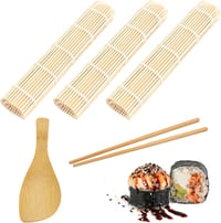 BNOYONERAS Bamboo Sushi Mat 3 db Sushi Tekerő Szőnyeg Rizslabdázó és Pálcikák Készlettel 1