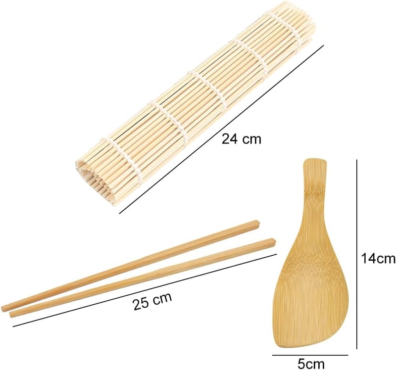 BNOYONERAS Bamboo Sushi Mat 3 db Sushi Tekerő Szőnyeg Rizslabdázó és Pálcikák Készlettel
