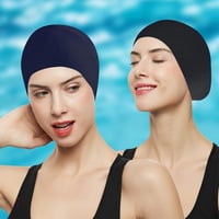 BNOYONERAS Úszósapka Szett 2 Darabos Csúszásmentes Rugalmas Unisex Fekete Kék Orrdugóval Fülvédővel Felnőtt Gyerek 2
