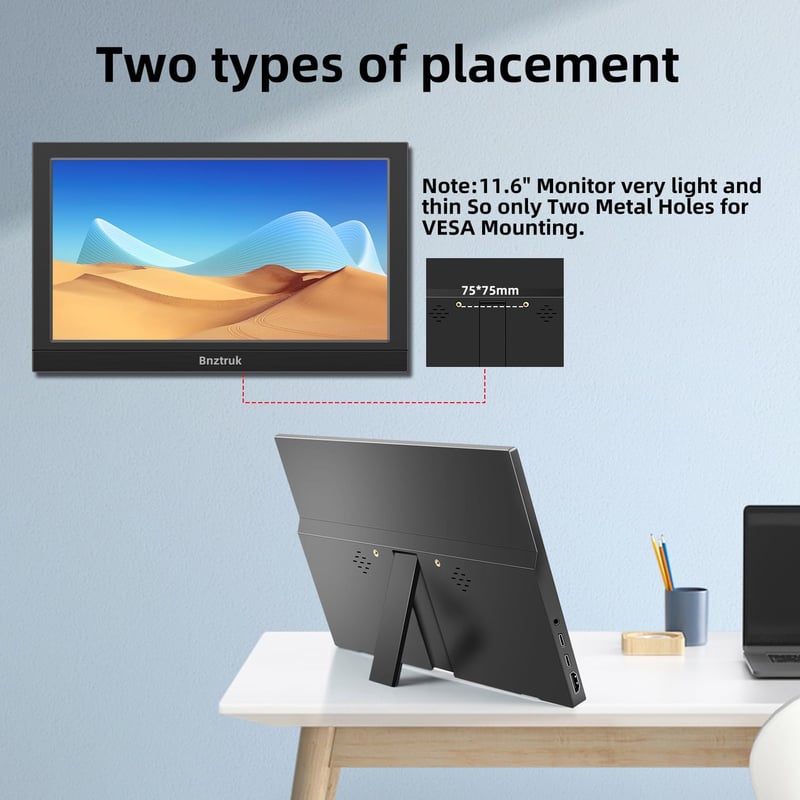 Bnztruk 11,6" Hordozható Érintőképernyős Monitor - FHD IPS Kijelző, USB-C és HDMI Csatlakozás, Beépített Hangszórók, Kompatibilis Raspberry 