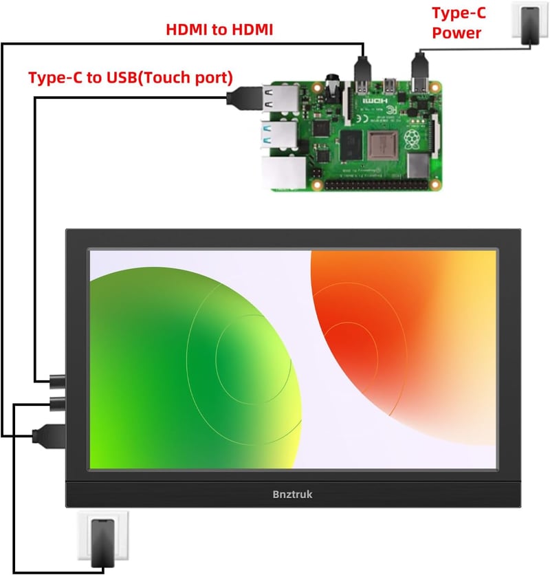 Bnztruk 11,6" Hordozható Érintőképernyős Monitor - FHD IPS Kijelző, USB-C és HDMI Csatlakozás, Beépített Hangszórók, Kompatibilis Raspberry 