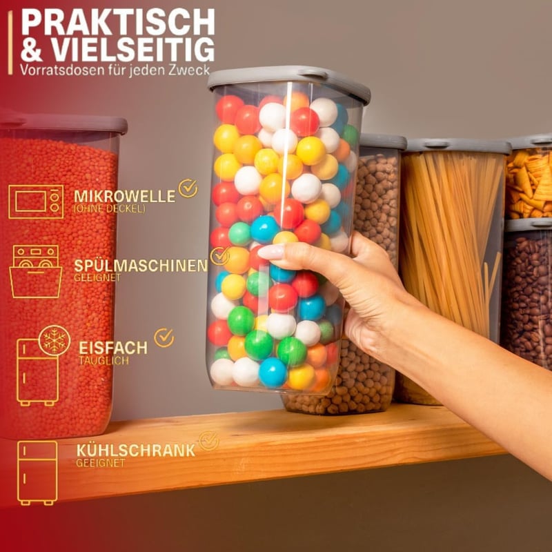 BOAA Fresh 15 darabos tárolóedény készlet szürke szilikon fedéllel és 25 címkével, BPA-mentes konyhai tároló szett 1750ml 1200ml 550ml