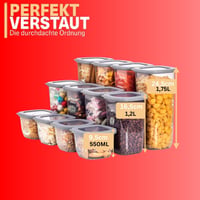 BOAA Fresh 15 darabos tárolóedény készlet szürke szilikon fedéllel és 25 címkével, BPA-mentes konyhai tároló szett 1750ml 1200ml 550ml 5