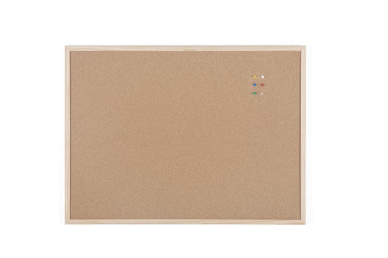 Korková nástenka BoardsPlus 80x60 cm s dreveným rámom a 6 pripináčikmi, kancelárska tabuľa na stenu