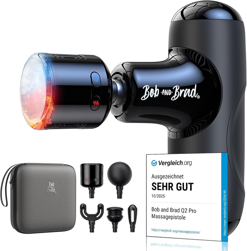 BOB AND BRAD Q2 Pro Mini Masszázspisztoly Hideg-Meleg Funkcióval - Hordozható Izommasszírozó 5 Sebességgel, Mély Szöveti Masszázshoz, Izomre