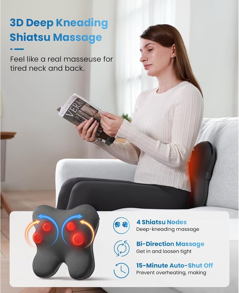 BOB AND BRAD Shiatsu Hátmasszírozó Fűtéssel és Távirányítóval Nyak és Váll Fájdalomra