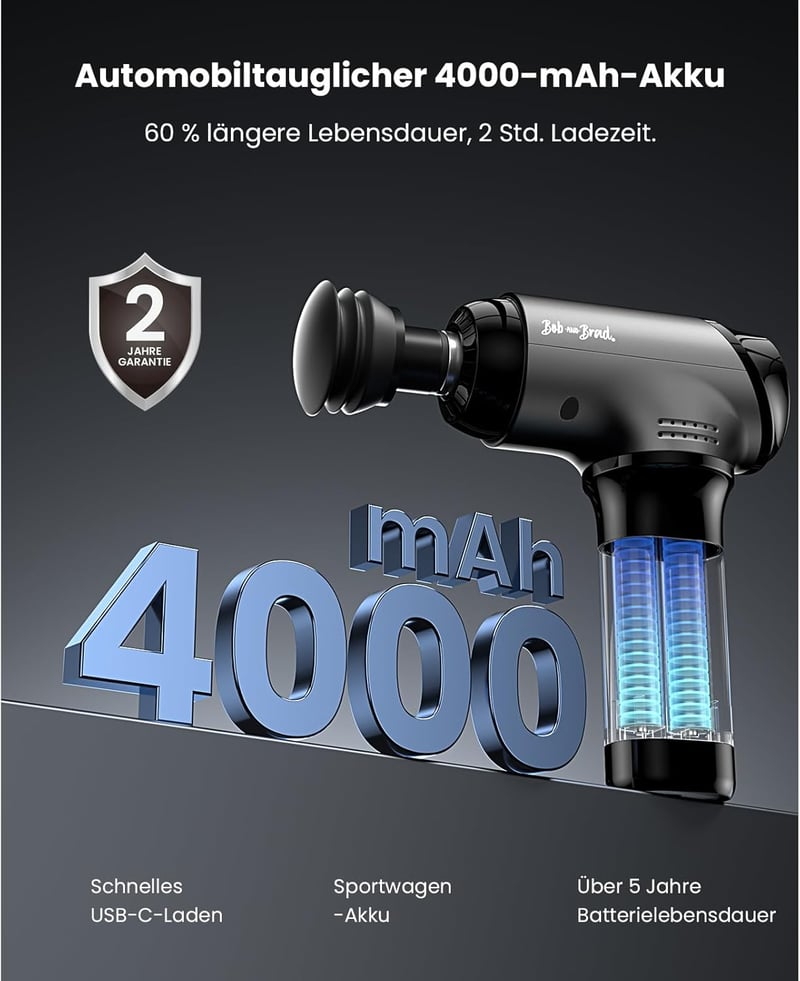 BOB AND BRAD T2 Pro Masszázspisztoly Hő és Hideg Funkcióval, 4000 mAh Akkumulátor, 10 mm Amplitúdó, Izomfájdalom Enyhítő Masszírozó Edzéshez