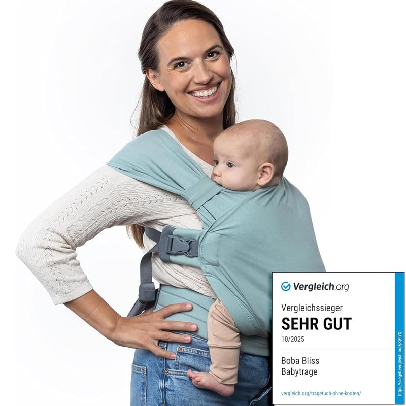 Boba Bliss 2az1-ben Babahordozó és Sling Újszülöttől 16 kg-ig - Csípőbarát, Rugalmas Tengeri Zöld