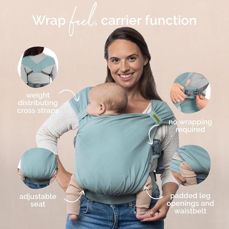 Boba Bliss 2az1-ben Babahordozó és Sling Újszülöttől 16 kg-ig - Csípőbarát, Rugalmas Tengeri Zöld
