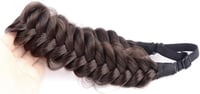 BOBIYA Messy Wide pletená čelenka do vlasov 2-pramenná zo syntetických vlasov klasický hrubý vrkoč pružná gumička pre ženy a dievčatá Boho Brunette hnedá 3