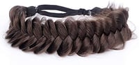 BOBIYA Messy Wide pletená čelenka do vlasov 2-pramenná zo syntetických vlasov klasický hrubý vrkoč pružná gumička pre ženy a dievčatá Boho Brunette hnedá 2