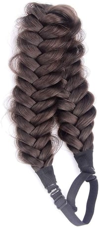 BOBIYA Messy Wide pletená čelenka do vlasov 2-pramenná zo syntetických vlasov klasický hrubý vrkoč pružná gumička pre ženy a dievčatá Boho Brunette hnedá 5