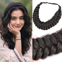 BOBIYA Messy Wide pletená čelenka do vlasov 2-pramenná zo syntetických vlasov klasický hrubý vrkoč pružná gumička pre ženy a dievčatá Boho Brunette hnedá 1