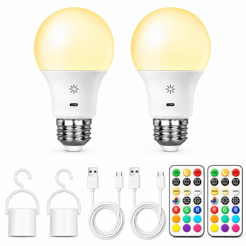 BOBOPAI Punjiva LED žarulja s daljinskim upravljačem i dodirom, baterija 2600 mAh, 2 kom.