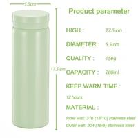Termos cu Izolație în Vid Boenkush 280 ml – Recipient Termic pentru Băuturi Reci și Calde, păstrează cald 12 ore, rece 6 ore, Verde Deschis 2