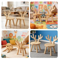 Scaun pentru copii BOFITENG din lemn masiv, 45 x 26 cm, cu spătar în formă de urechi de iepuraș și picioare antiderapante, pentru camera copiilor 6