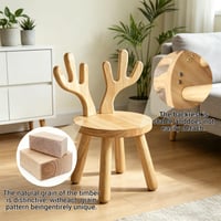 Scaun pentru copii BOFITENG din lemn masiv, 45 x 26 cm, cu spătar în formă de urechi de iepuraș și picioare antiderapante, pentru camera copiilor 3