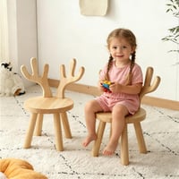 Scaun pentru copii BOFITENG din lemn masiv, 45 x 26 cm, cu spătar în formă de urechi de iepuraș și picioare antiderapante, pentru camera copiilor 7