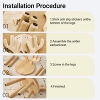 Scaun pentru copii BOFITENG din lemn masiv, 45 x 26 cm, cu spătar în formă de urechi de iepuraș și picioare antiderapante, pentru camera copiilor 5