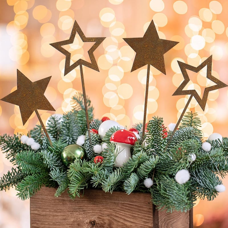 BOFUNX 4 db rozsdabarna fém csillag kerti karácsonyi rúd Advent dísz balkon terasz