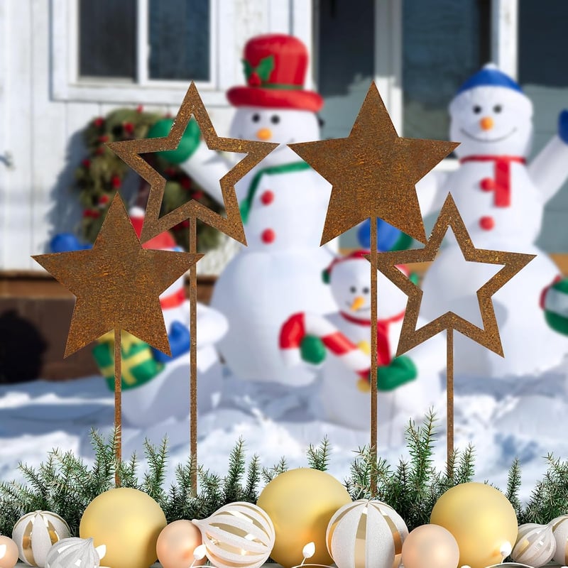 BOFUNX 4 db rozsdabarna fém csillag kerti karácsonyi rúd Advent dísz balkon terasz
