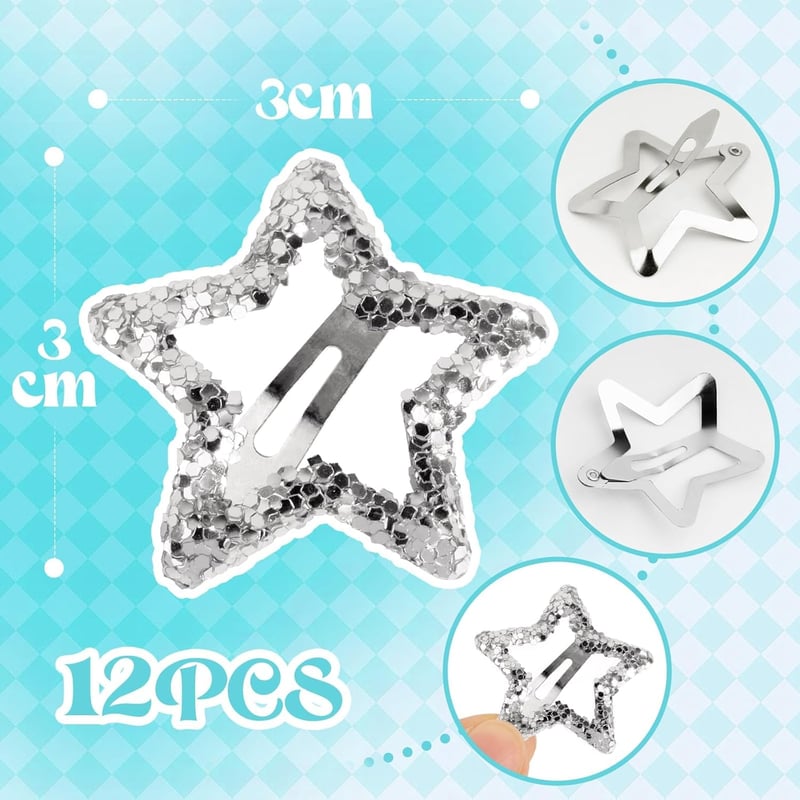BOFUNX Csillag Hajcsipesz Ezüst Flitterek Y2K Hajékszer 3cm 12db