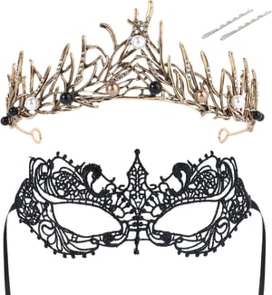 BOFUNX Női Halloween vintage tiara fejpánt nyaklánccal piros kristály strasszos hercegnő királynő menyasszonyi hajdísz