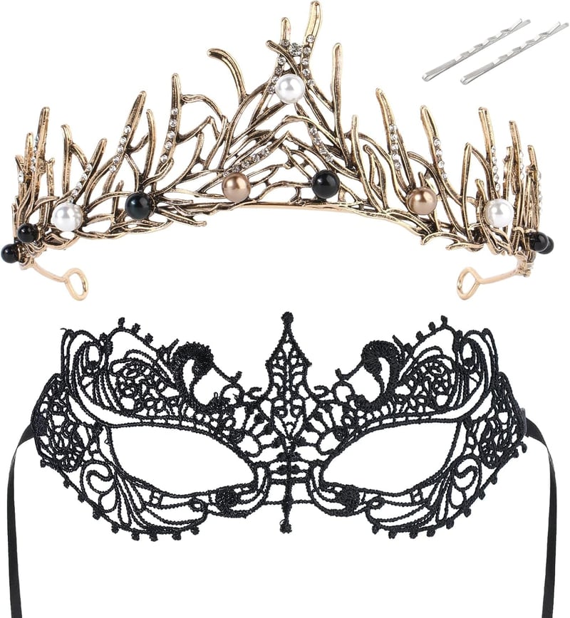 BOFUNX Tiara vintage de Halloween pentru femei cu colier, diademă cu cristale roșii și strasuri, accesoriu de păr pentru prințesă, regină sau mireasă
