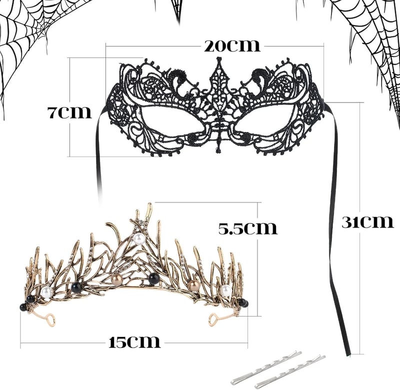 BOFUNX Tiara vintage de Halloween pentru femei cu colier, diademă cu cristale roșii și strasuri, accesoriu de păr pentru prințesă, regină sau mireasă