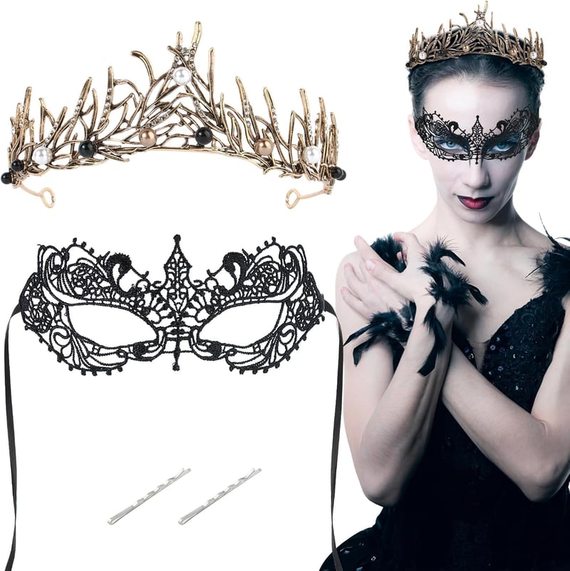 BOFUNX Tiara vintage de Halloween pentru femei cu colier, diademă cu cristale roșii și strasuri, accesoriu de păr pentru prințesă, regină sau mireasă