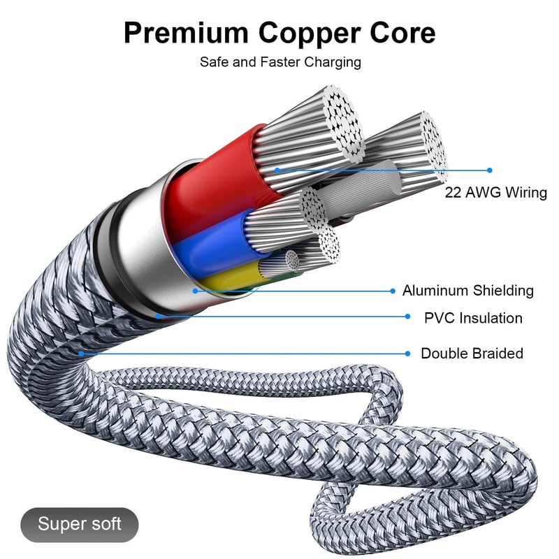 Bohconn Micro USB kábel 9m szürke nylon töltőkábel Samsung Huawei Redmi