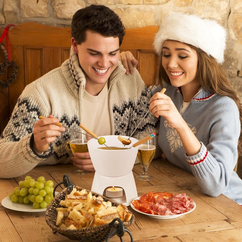 Bohrma Kerámia Fondue Készlet Fehér Csokis és Sajtfondue Edénnyel Gyertyával