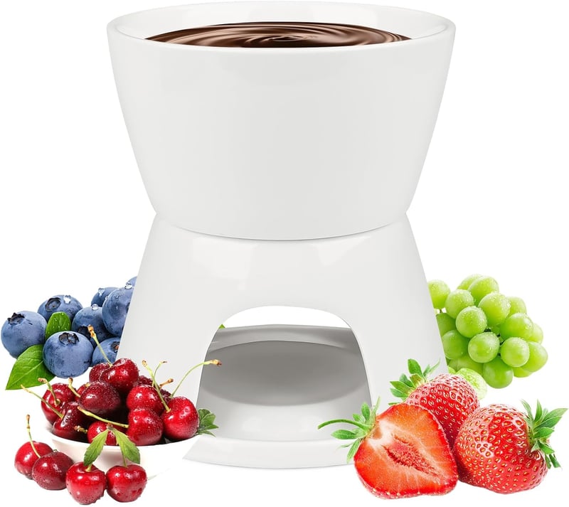 Bohrma Kerámia Fondue Készlet Fehér Csokis és Sajtfondue Edénnyel Gyertyával
