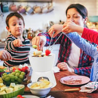 Bohrma Kerámia Fondue Készlet Fehér Csokis és Sajtfondue Edénnyel Gyertyával 6