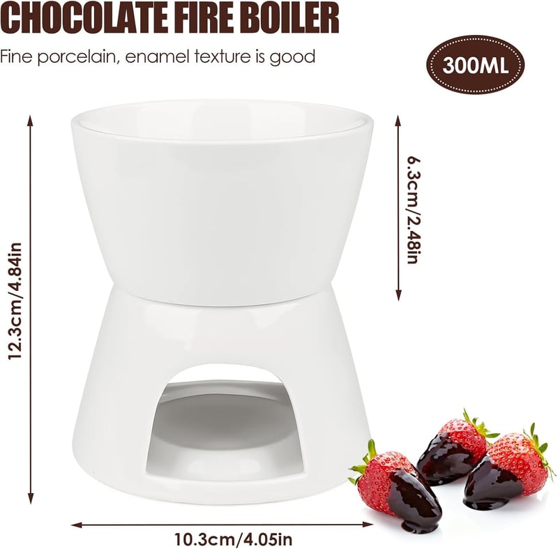Bohrma Kerámia Fondue Készlet Fehér Csokis és Sajtfondue Edénnyel Gyertyával