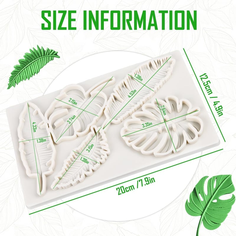 Formă din silicon Bohrma frunze, fondant, decor tort 3D, artizanat, decorare prăjituri - 1