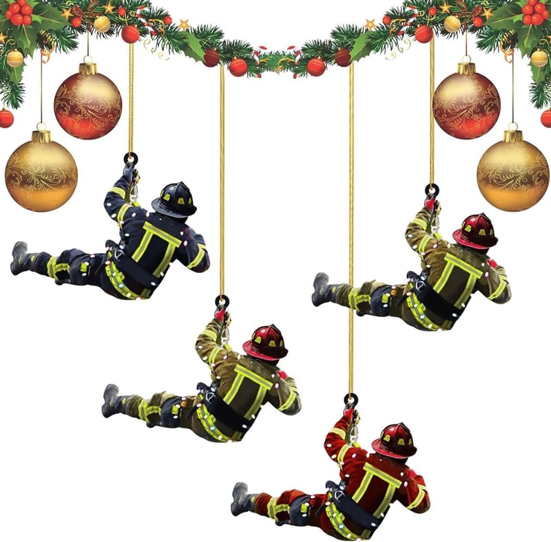 Bohrma Tűzoltó Karácsonyi Akril Díszek 4 db Ablak Fali Dekoráció
