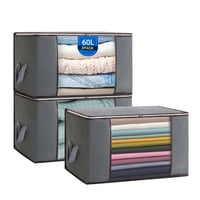 Set 3 Cutii de Depozitare Pliabile pentru Haine Boic, 60L, cu Fermoar și Capac 1