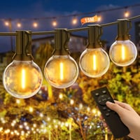 Ghirlandă luminoasă LED BokiHuk pentru interior și exterior cu telecomandă, reglabilă, 15 m, cu becuri G40 rezistente la apă și temporizator, pentru petreceri, terasă și balcon 1