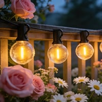 Ghirlandă luminoasă LED BokiHuk pentru interior și exterior cu telecomandă, reglabilă, 15 m, cu becuri G40 rezistente la apă și temporizator, pentru petreceri, terasă și balcon 8