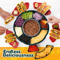 Set Petrecere BOLLFO Taco Tuesday - Încălzitor cu 3 Trepte de Temperatură, 6 Tăvițe, 4 Suporturi pentru Taco, Recipient de 940 ml, Tavă Rotativă Lazy Susan pentru Servire Nachos și Fajitas, Verde 5