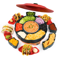 Set Petrecere BOLLFO Taco Tuesday - Încălzitor cu 3 Trepte de Temperatură, 6 Tăvițe, 4 Suporturi pentru Taco, Recipient de 940 ml, Tavă Rotativă Lazy Susan pentru Servire Nachos și Fajitas, Verde 1