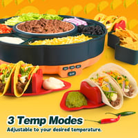 Set Petrecere BOLLFO Taco Tuesday - Încălzitor cu 3 Trepte de Temperatură, 6 Tăvițe, 4 Suporturi pentru Taco, Recipient de 940 ml, Tavă Rotativă Lazy Susan pentru Servire Nachos și Fajitas, Verde 4