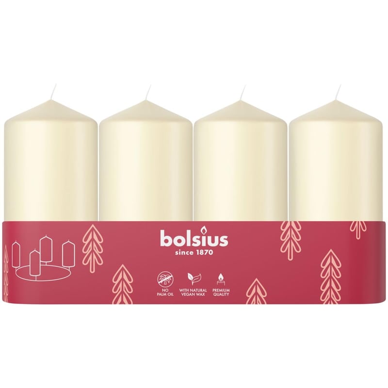 Set lumânări de Advent Bolsius – 4 lumânări cilindrice – Fildeș – 10 cm – Decorațiune de Crăciun – Ceară vegetală naturală – Fără ulei de palmier