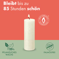 Bolsius Rustik stĺpová sviečka biela 4 ks – 19x7 cm – doba horenia 85 hodín – bez vône, prírodný rastlinný vosk bez palmového oleja 5