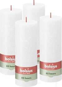 Bolsius Rustik stĺpová sviečka biela 4 ks – 19x7 cm – doba horenia 85 hodín – bez vône, prírodný rastlinný vosk bez palmového oleja 1