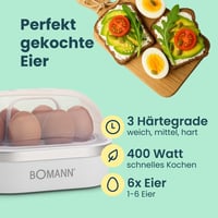 Bomann EK 5022 CB tojásfőző hangjelzéssel, mérőpohárral és tojásvevővel 6